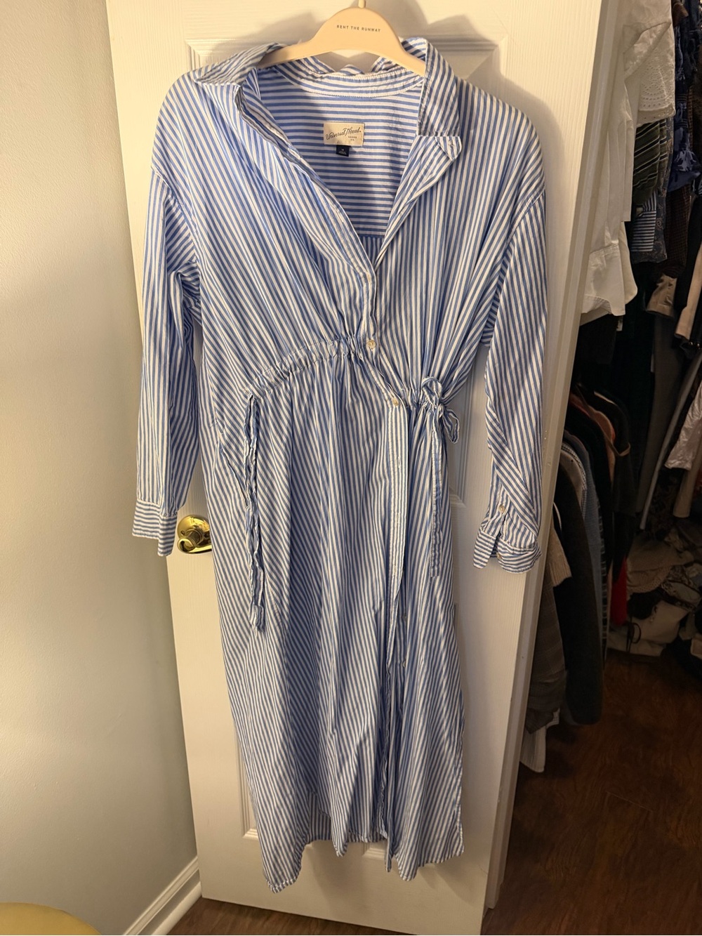 Universal Thread Blue & White Striped Long Sleeve Shirt Dress